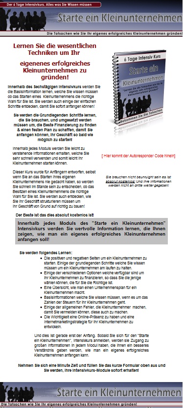 Verkaufsseite Starte ein Kleinunternehmen